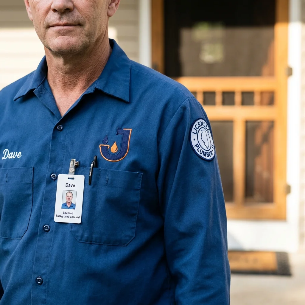 Licensed plumber showing ID badge in Wildwood, MO