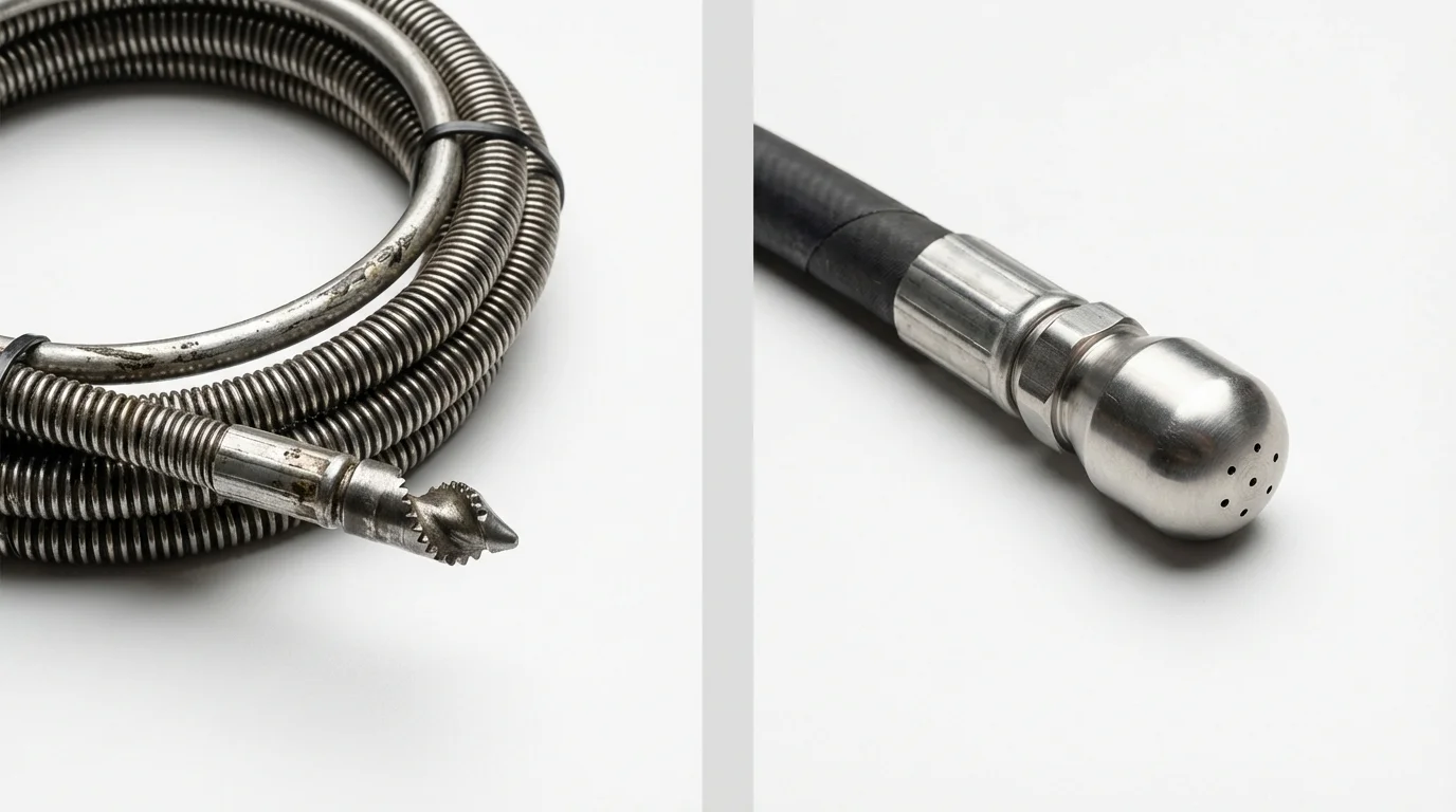 Drain snake cable and hydro jetting nozzle used for drain cleaning in Wildwood, MO