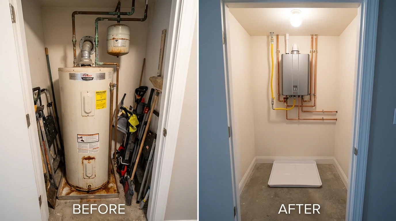 Tank water heater versus wall-mounted tankless unit comparison for Wildwood, MO homeowners
