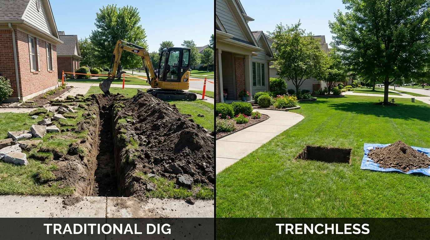 Trenchless sewer repair with minimal yard damage versus traditional excavation in Wildwood, MO